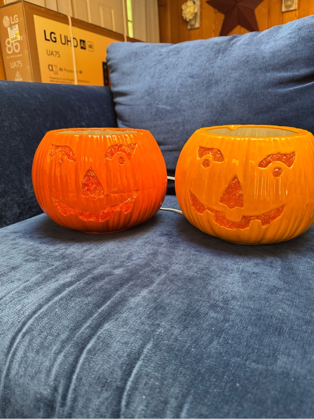Orange Ceramic Pumpkin LED Candle Holders - Home Accents